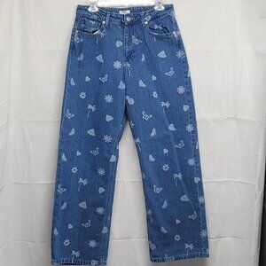 Forever 21 Womens Jeans Tropical Print Womens 28 (Fit 30 X30 ) Relaxed Wide Leg